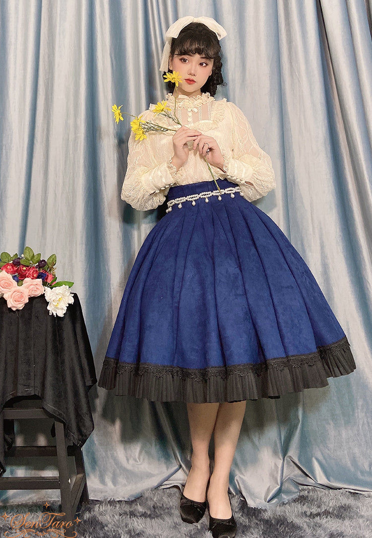 Classic Elegant Classic High Waist Lolita Navy Blue Long Skirt Lolita Dresses