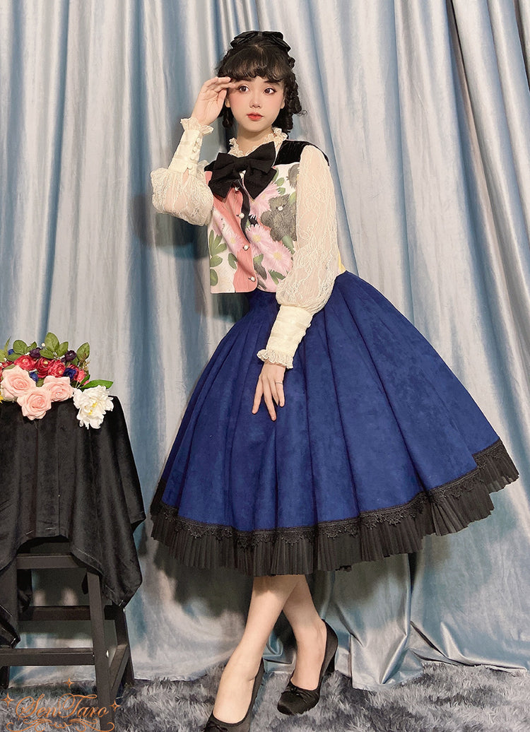 Classic Elegant Classic High Waist Lolita Navy Blue Long Skirt Lolita Dresses
