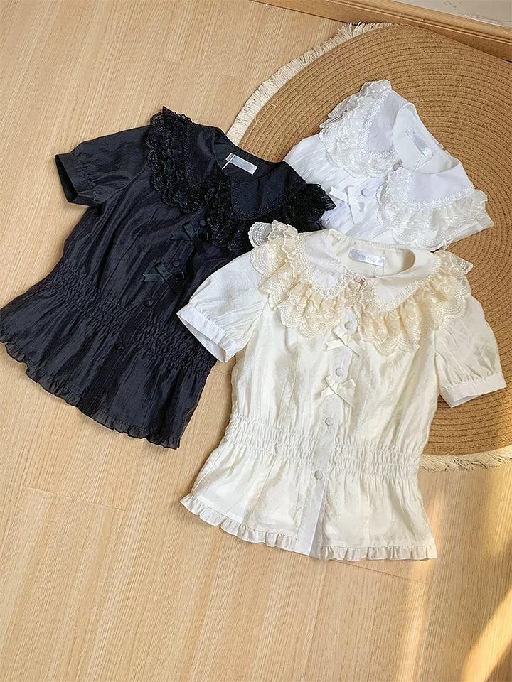 Classic Elegant Three-color Short-sleeved Inner Shirt Light Breathable Lolita Blouse Shirt