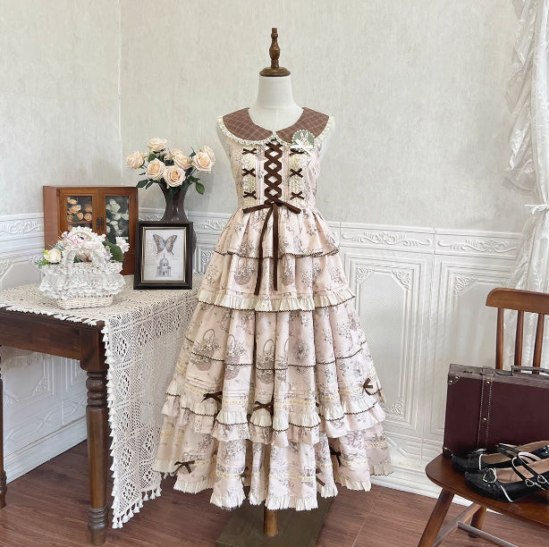 Classic Lolita Elegant cotton Lolita maxi dress Ruffles Lace Long Dress in Fall Knitted Coat