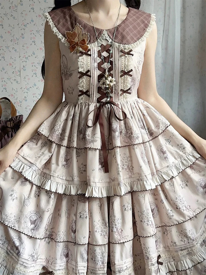 Classic Lolita Elegant cotton Lolita maxi dress Ruffles Lace Long Dress in Fall Knitted Coat