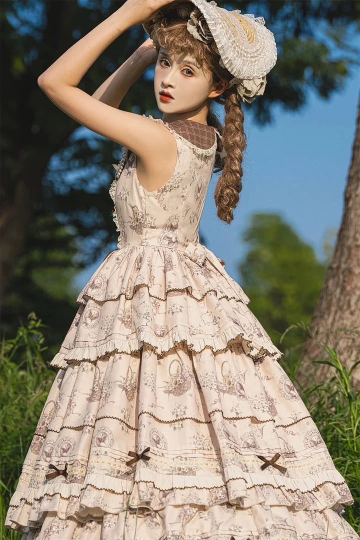 Classic Lolita Elegant cotton Lolita maxi dress Ruffles Lace Long Dress in Fall Knitted Coat