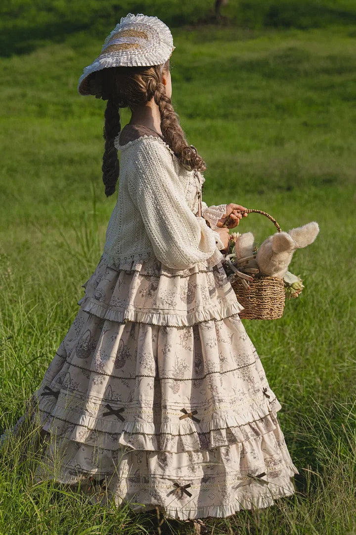 Classic Lolita Elegant cotton Lolita maxi dress Ruffles Lace Long Dress in Fall Knitted Coat