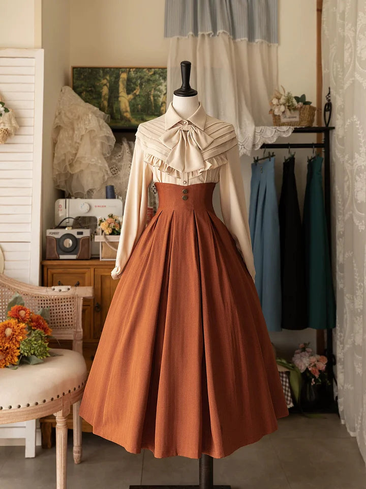 Classic Lolita French Elegant High Waist Skirt Vintage Long Skirt Set in Autumn Plus Size Graduation Ceremony Dress