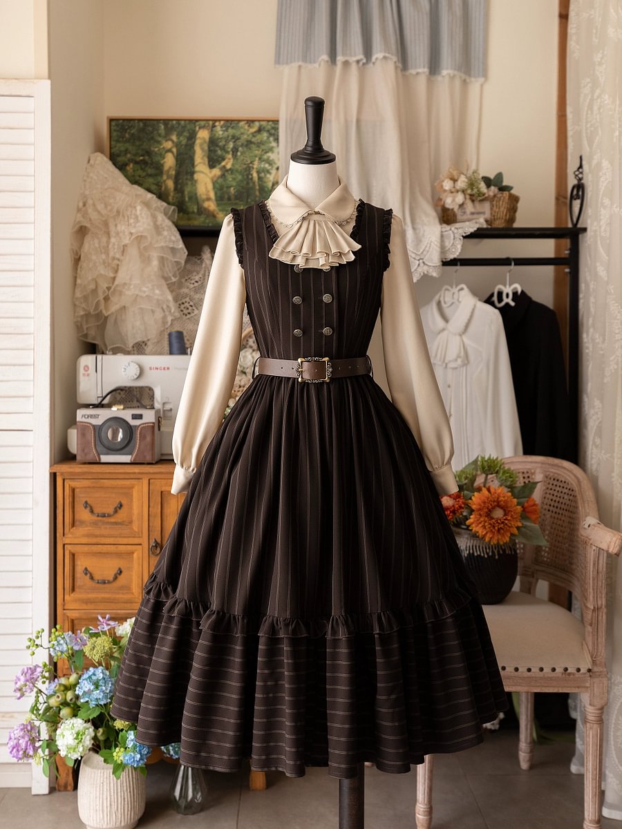 Classic Lolita French Lolita Victorian Lolita JSK Dress Flounce Dress Green Blue Black Elegant Long Sleeve Blouse