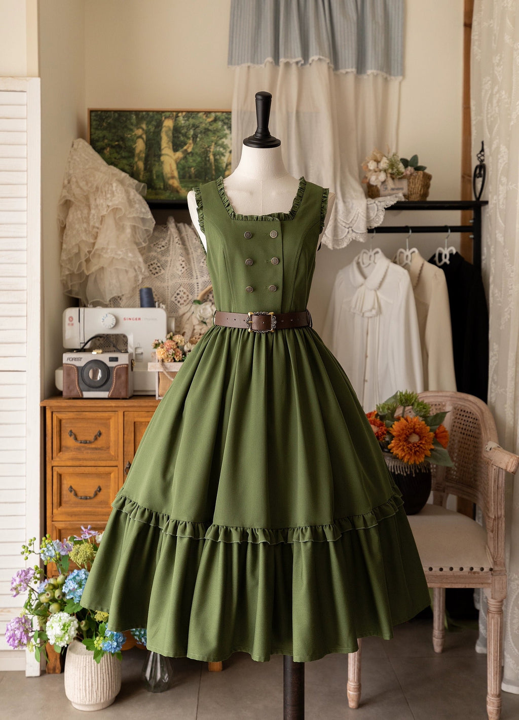 Classic Lolita French Lolita Victorian Lolita JSK Dress Flounce Dress Green Blue Black Elegant Long Sleeve Blouse