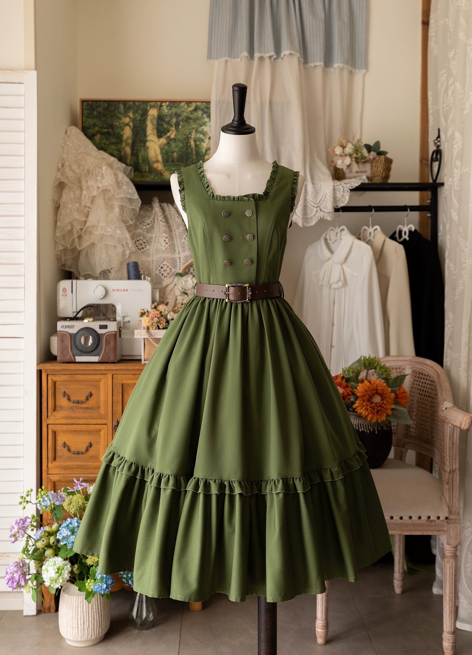 Classic Lolita French Lolita Victorian Lolita JSK Dress Flounce Dress Green Blue Black Elegant Long Sleeve Blouse