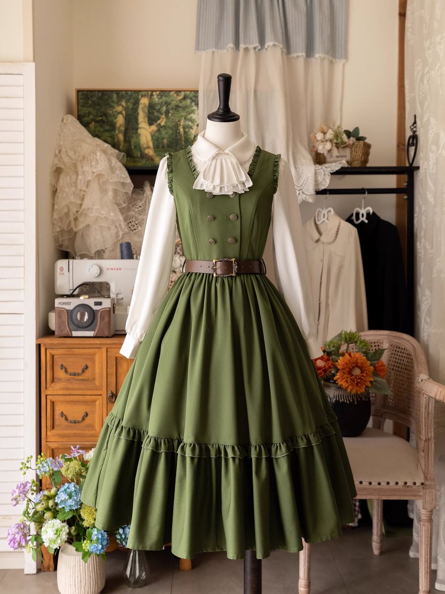 Classic Lolita French Lolita Victorian Lolita JSK Dress Flounce Dress Green Blue Black Elegant Long Sleeve Blouse
