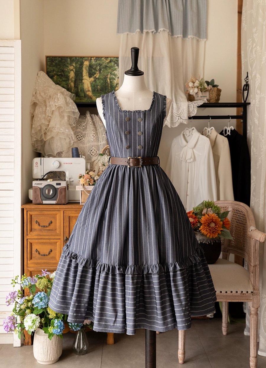 Classic Lolita French Lolita Victorian Lolita JSK Dress Flounce Dress Green Blue Black Elegant Long Sleeve Blouse