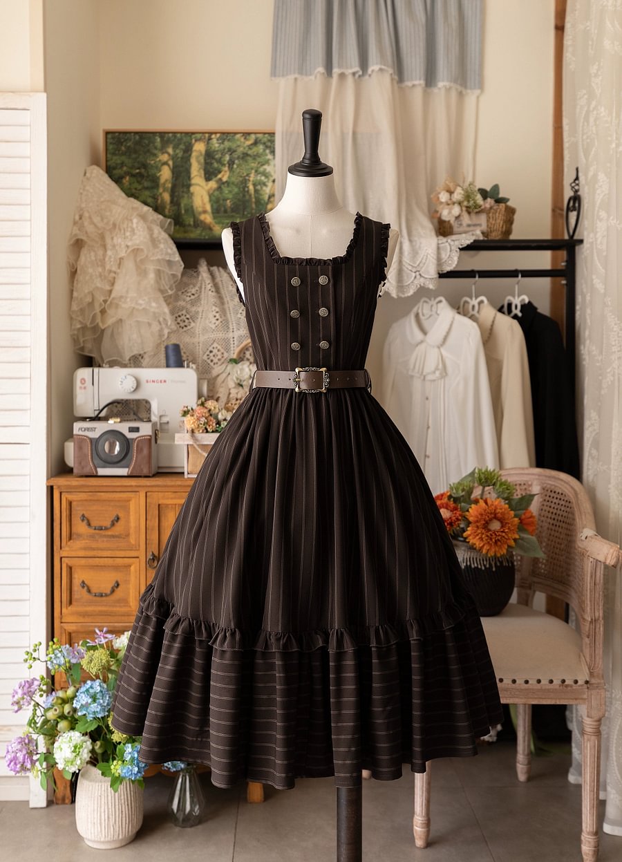 Classic Lolita French Lolita Victorian Lolita JSK Dress Flounce Dress Green Blue Black Elegant Long Sleeve Blouse