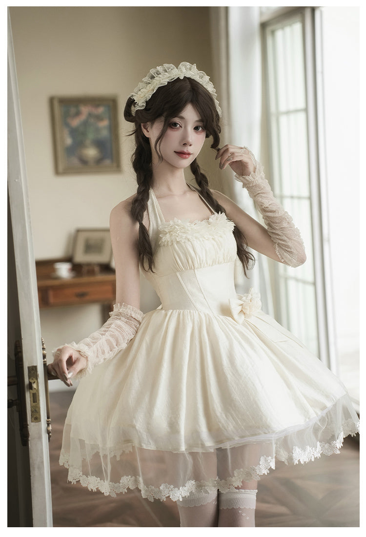 Hime Lolita Enchanting White Gowns Short Versions Neck Dress Gemini Summer