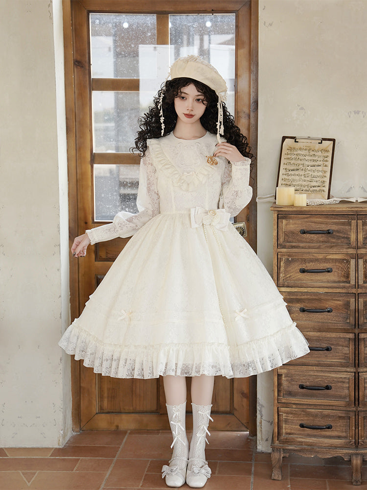 Classic Lolita Jacquard Dream Cream Dress Long-sleeved Spring and Summer Light Lolita