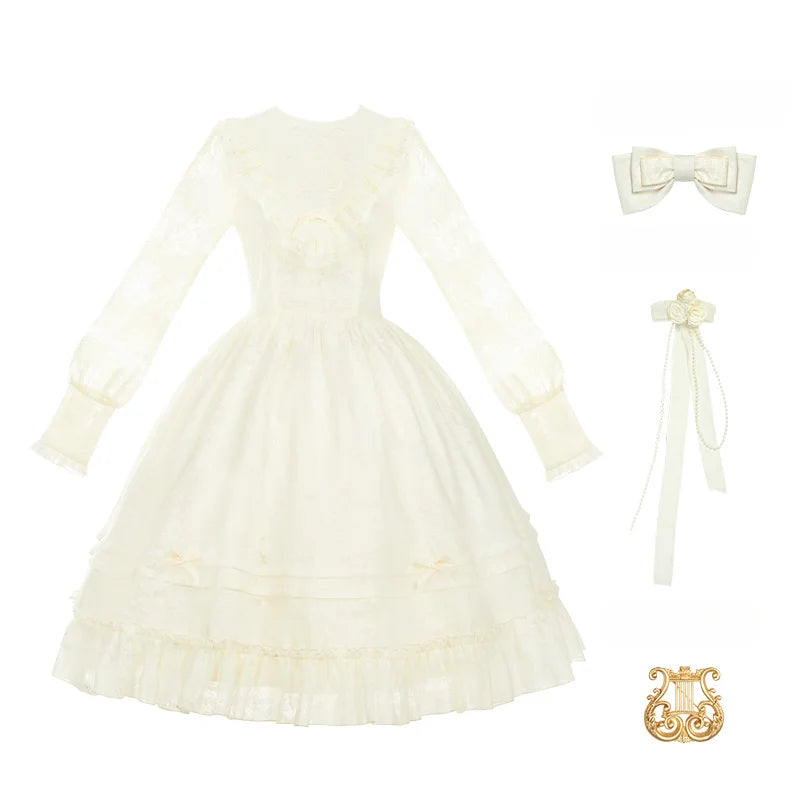 Classic Lolita Jacquard Dream Cream Dress Long-sleeved Spring and Summer Light Lolita