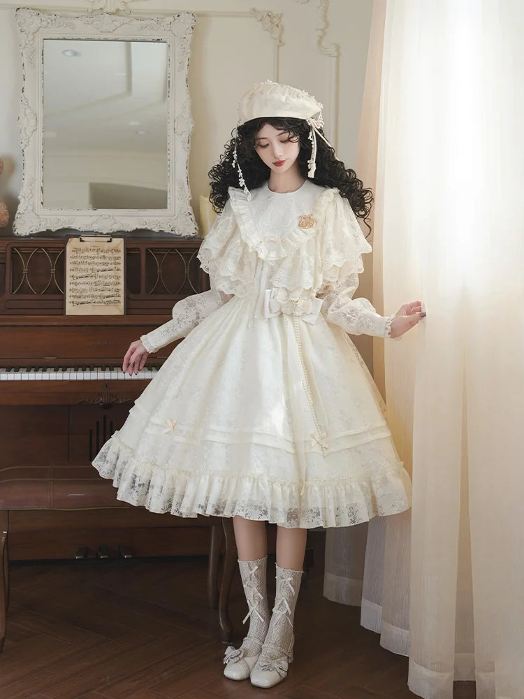 Classic Lolita Jacquard Dream Cream Dress Long-sleeved Spring and Summer Light Lolita