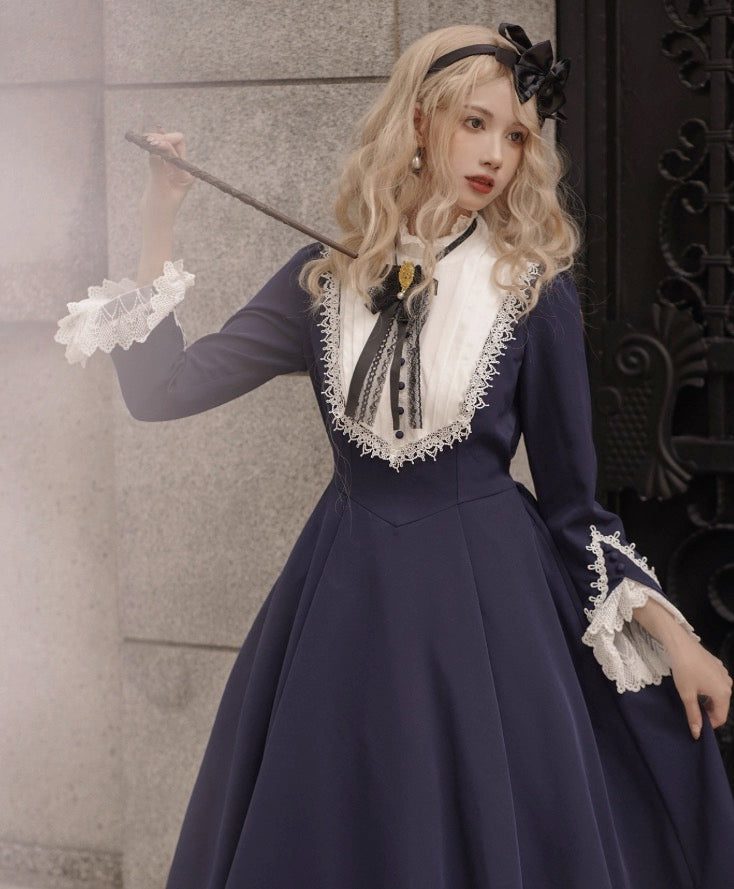 Classic Lolita OP Dress Vintage Victorian Inspired Available in Retro Green Deep Red Blue and Black