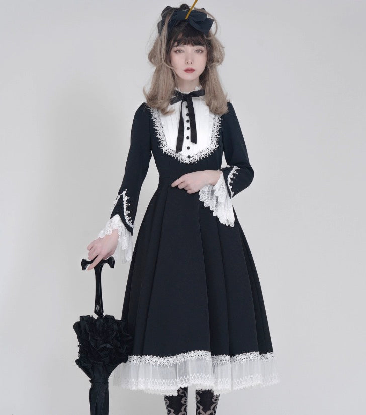 Classic Lolita OP Dress Vintage Victorian Inspired Available in Retro Green Deep Red Blue and Black