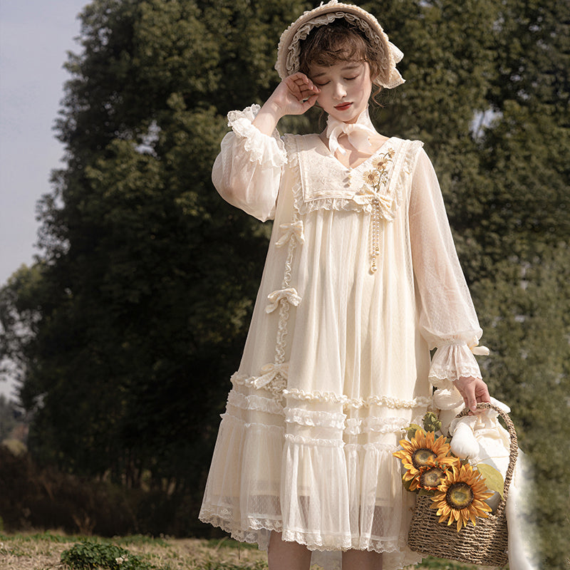 Sweet Lolita Natural Style Sunflower Diary Lolita Daily Long Sleeve Dress Spring and Autumn
