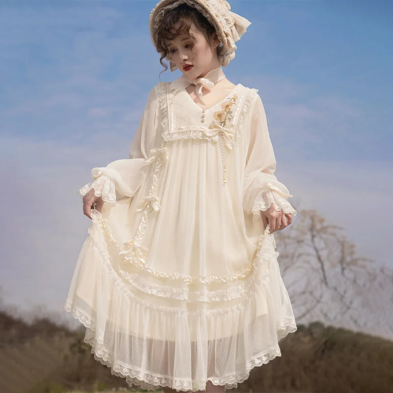Sweet Lolita Natural Style Sunflower Diary Lolita Daily Long Sleeve Dress Spring and Autumn