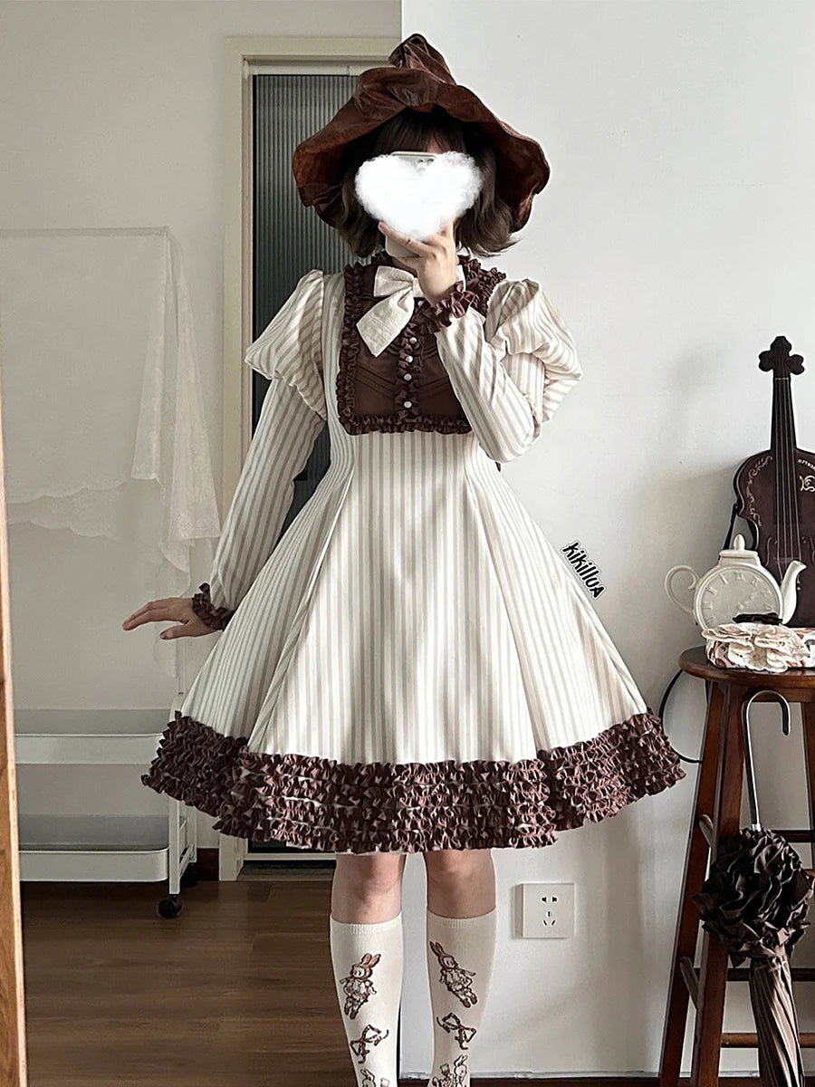 [Pre]Classic Lolita Style French Beige Dresses Outfit Spring and Autumn Long-sleeved
