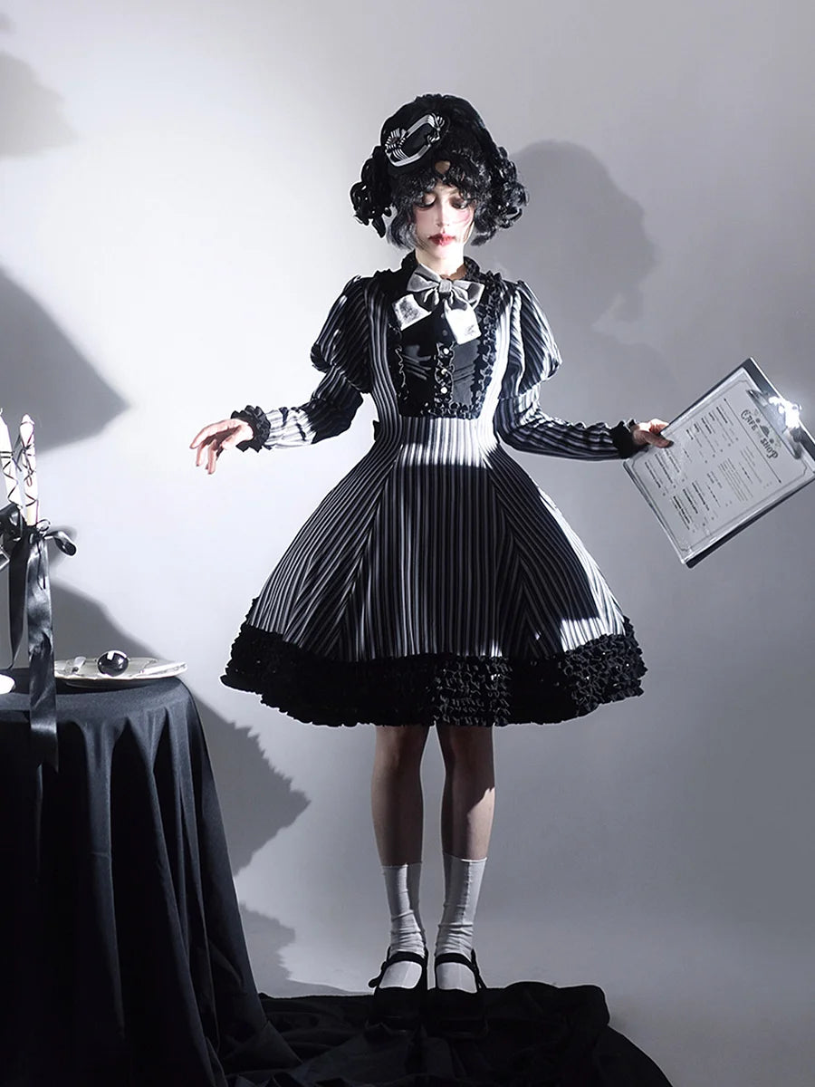 [Pre]Classic Lolita Style French Black and Grey Dresses Outfit Spring and Autumn Long-sleeved