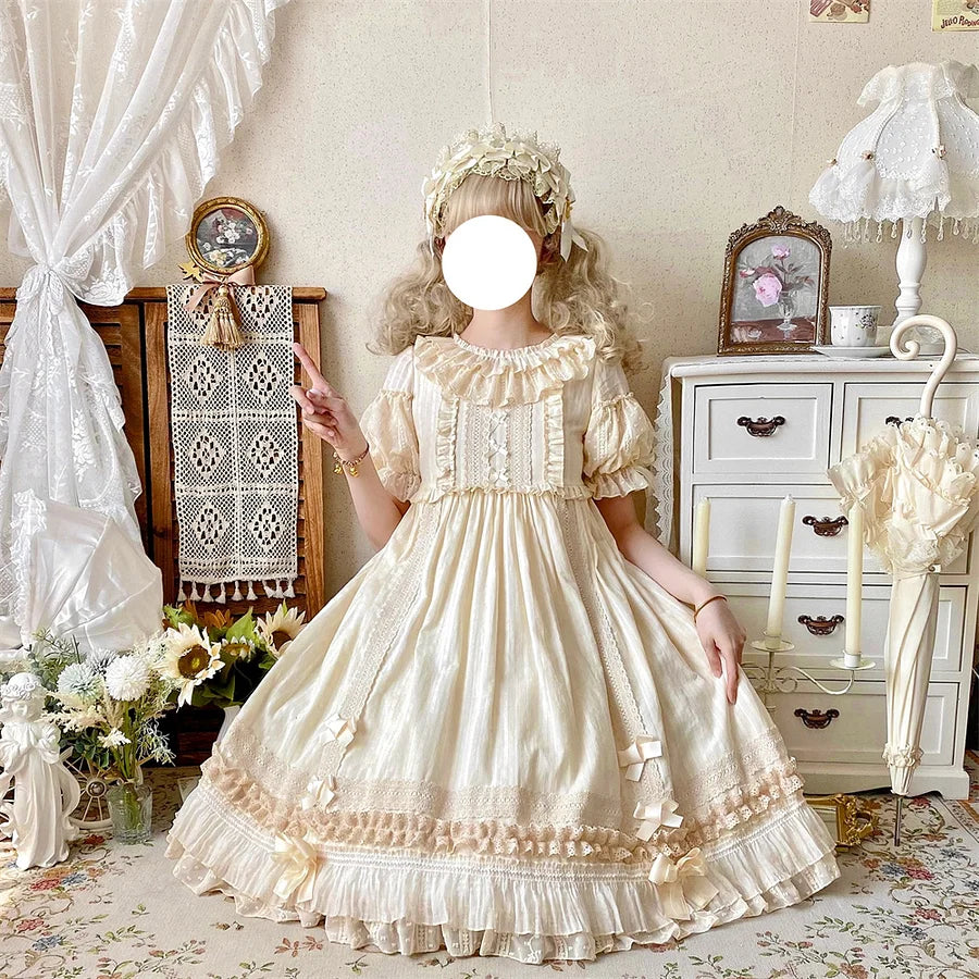 Sweet Lolita Apricot Cream Ruffled Dress  Princess Daily  Light Lolita