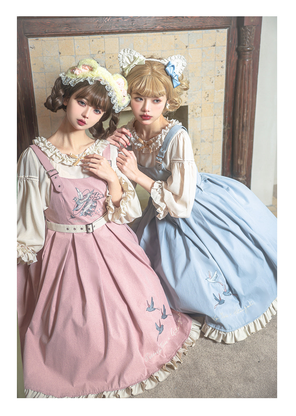 Classic Lolita Sweet Blue Set Embroider Pinafore Dress Summer Jumpsuit