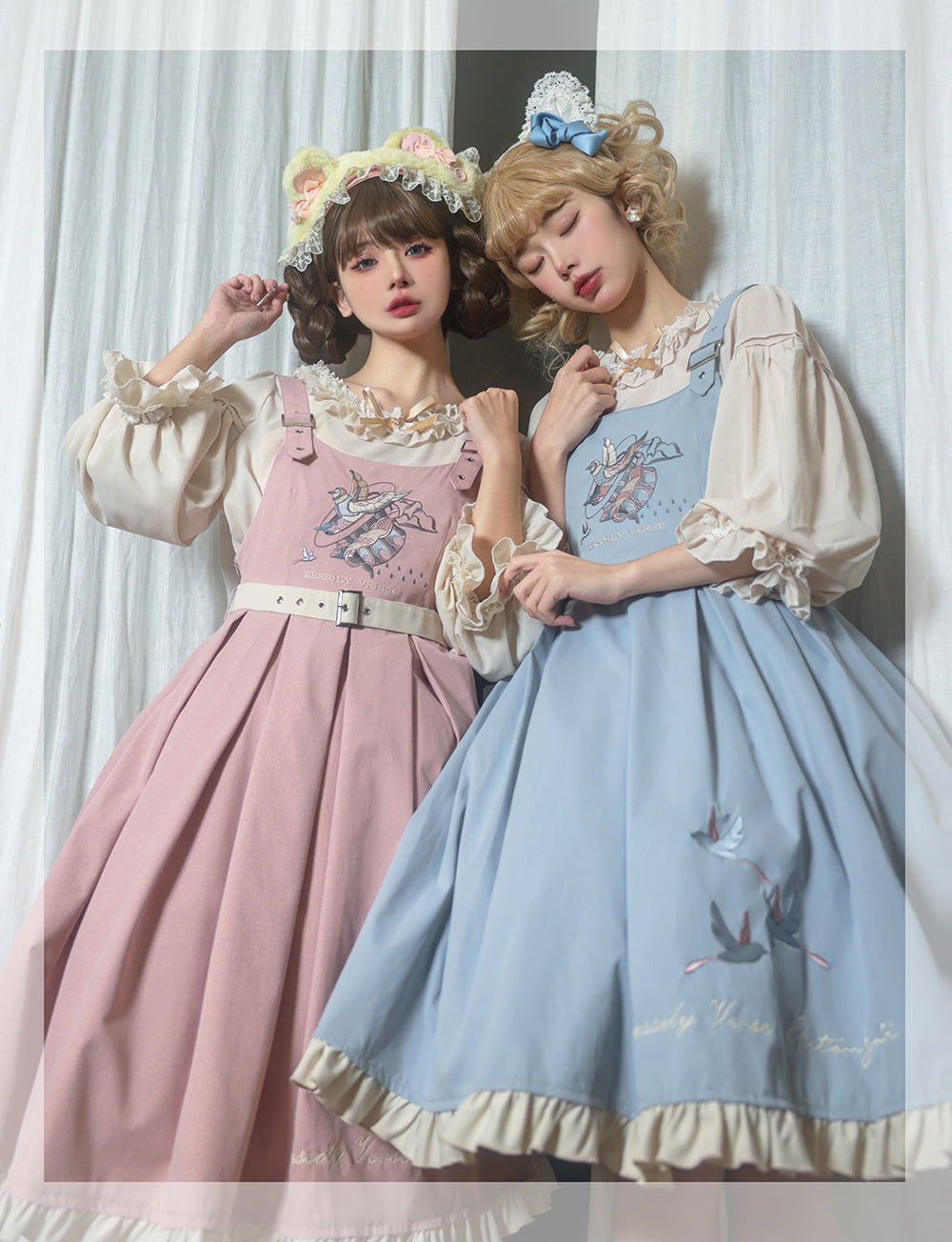 Classic Lolita Sweet Blue Set Embroider Pinafore Dress Summer Jumpsuit