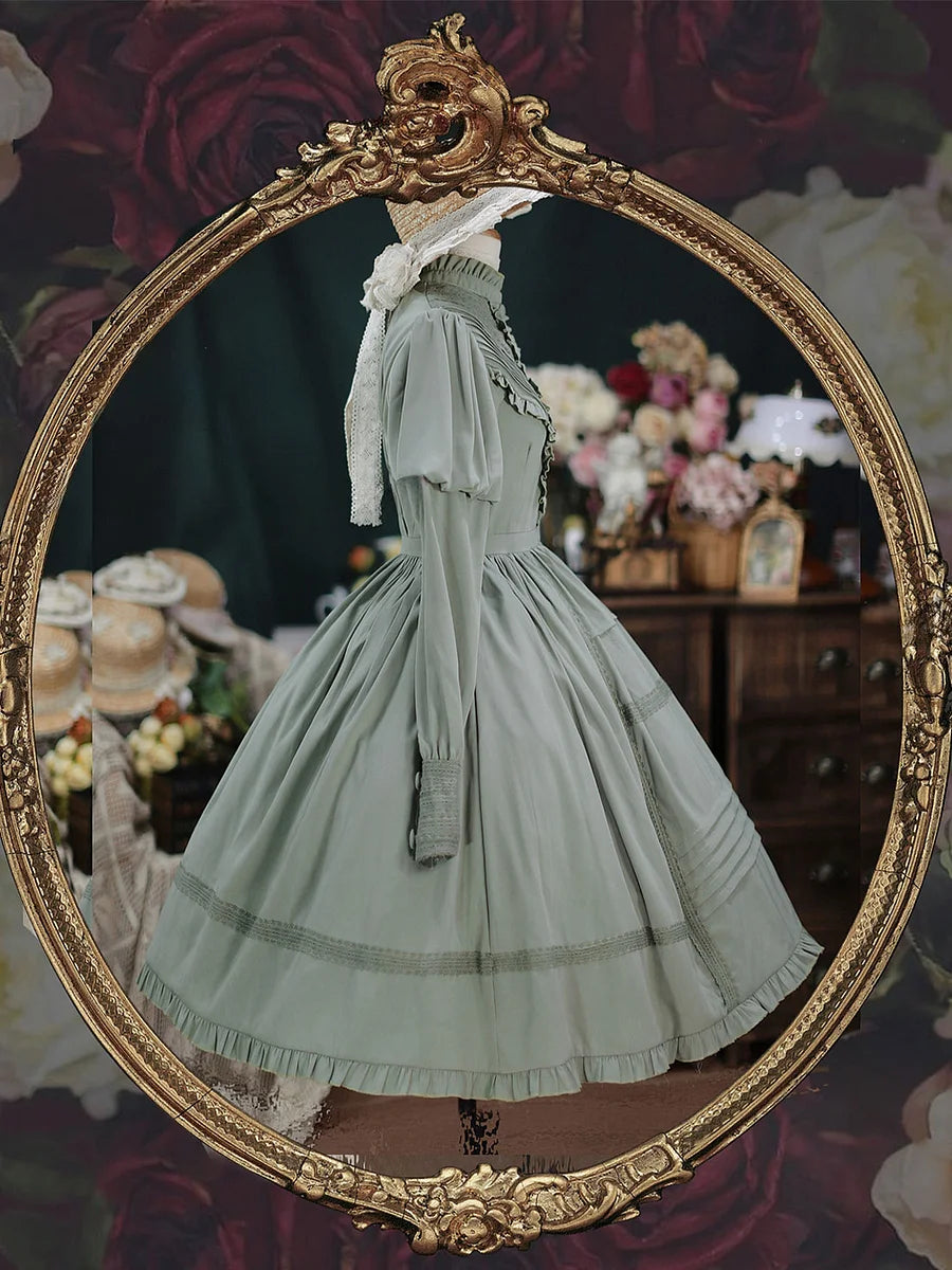 Classic Lolita Victorian French Green Dresses Outfit Collar Dress Lolita OP Garden