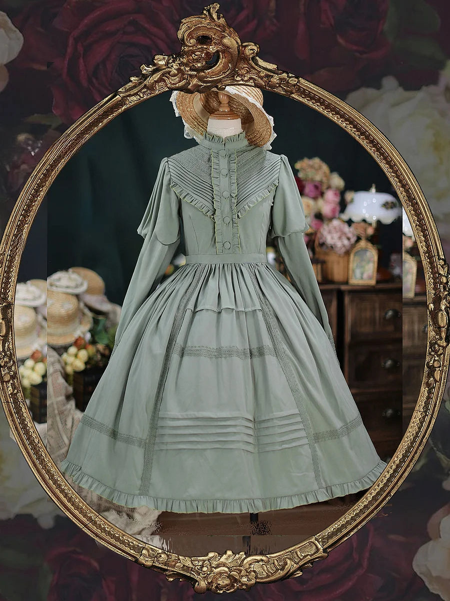 Classic Lolita Victorian French Green Dresses Outfit Collar Dress Lolita OP Garden