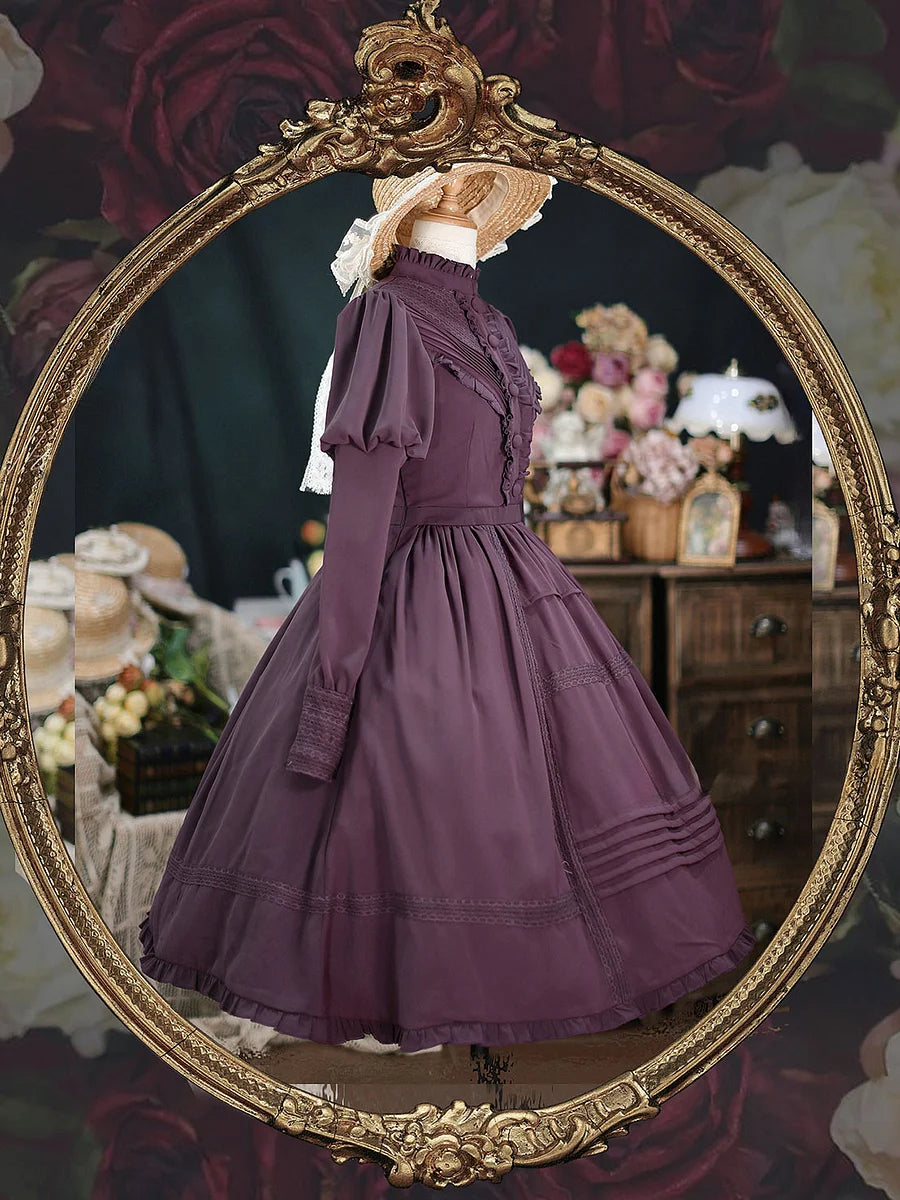 Classic Lolita Victorian French Purple Dresses Outfit Collar Dress Lolita OP Garden