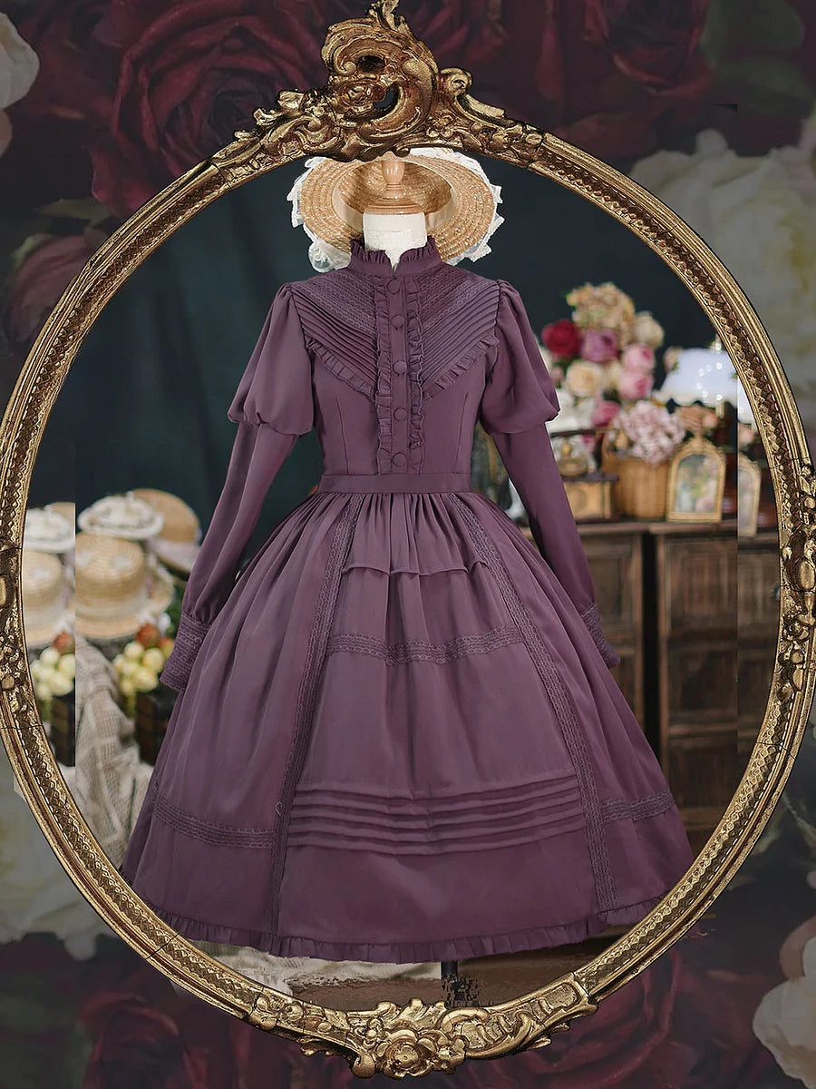 Classic Lolita Victorian French Purple Dresses Outfit Collar Dress Lolita OP Garden