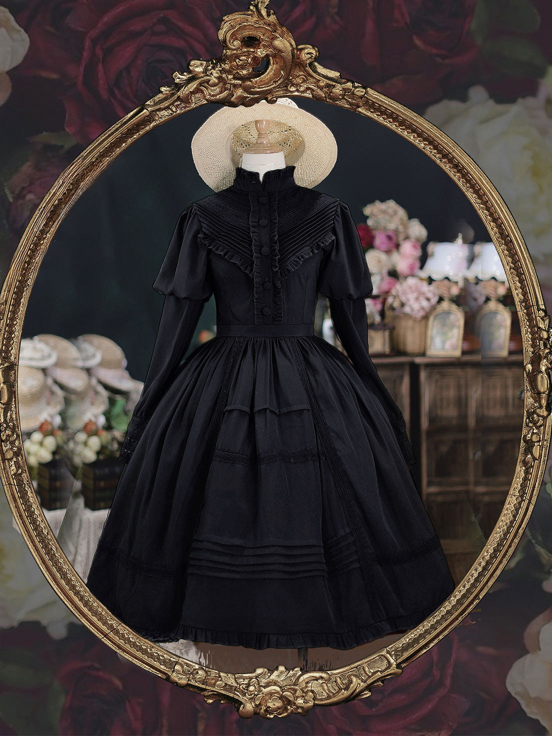 Classic Lolita Victorian French Red Black Dresses Outfit Collar Dress Lolita OP Garden