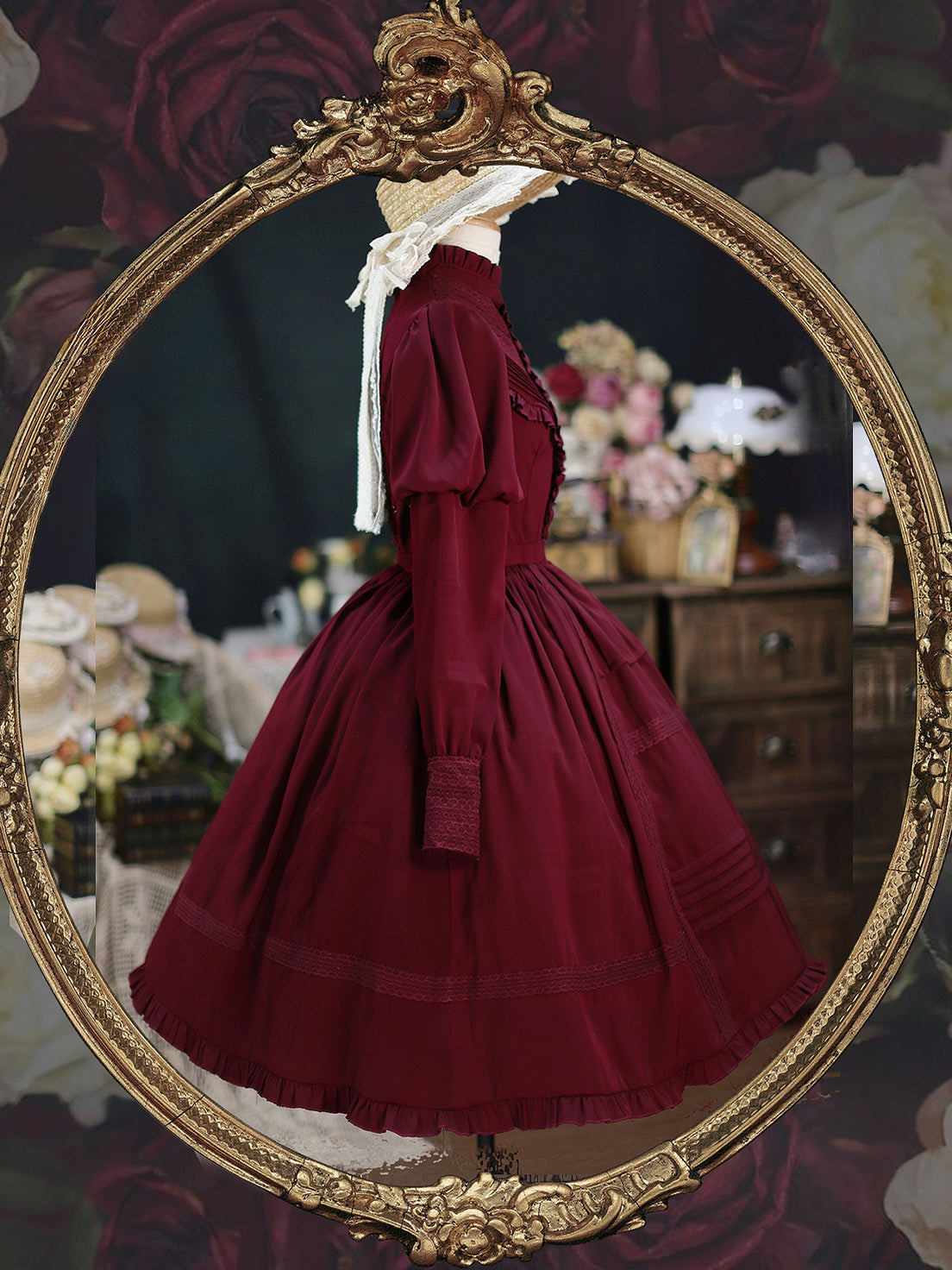 Classic Lolita Victorian French Red Black Dresses Outfit Collar Dress Lolita OP Garden
