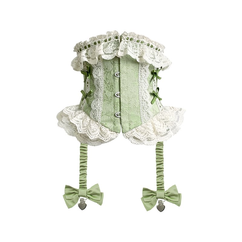 Classic Lolita Victorian Lolita Light Green Floral Elegant Waistcoat Corset Lolita Short Sleeve Lace Dress Style
