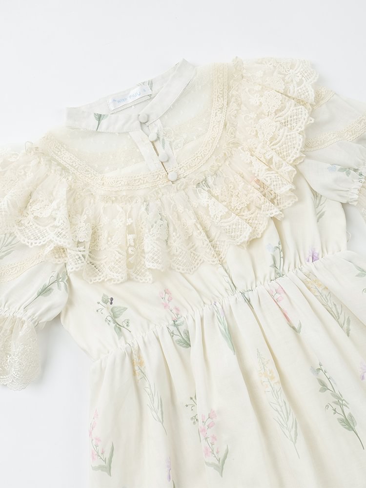 Classic Lolita Victorian Lolita Light Green Floral Elegant Waistcoat Corset Lolita Short Sleeve Lace Dress Style