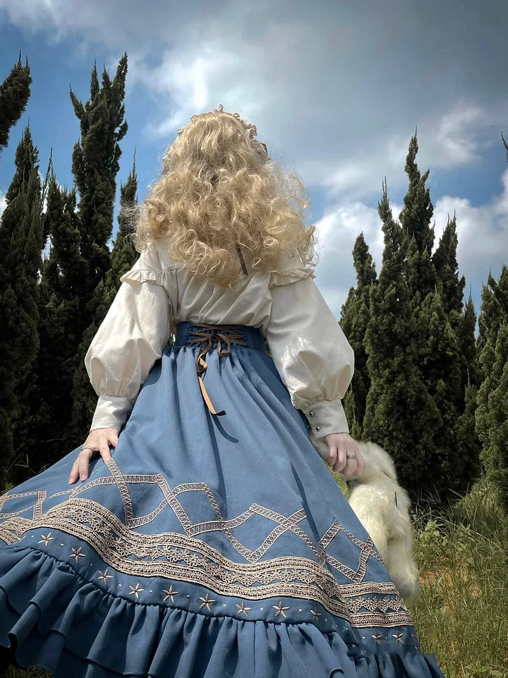 Classic Lolita Blue Vintage Style Skirt Elegant Navy Embroider Dress