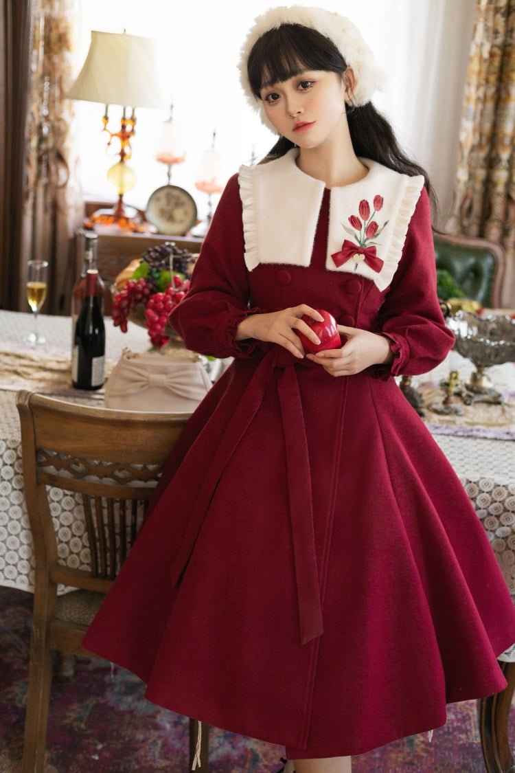 Classic Long Sleeve Lolita Dress Long Solid Color Simple