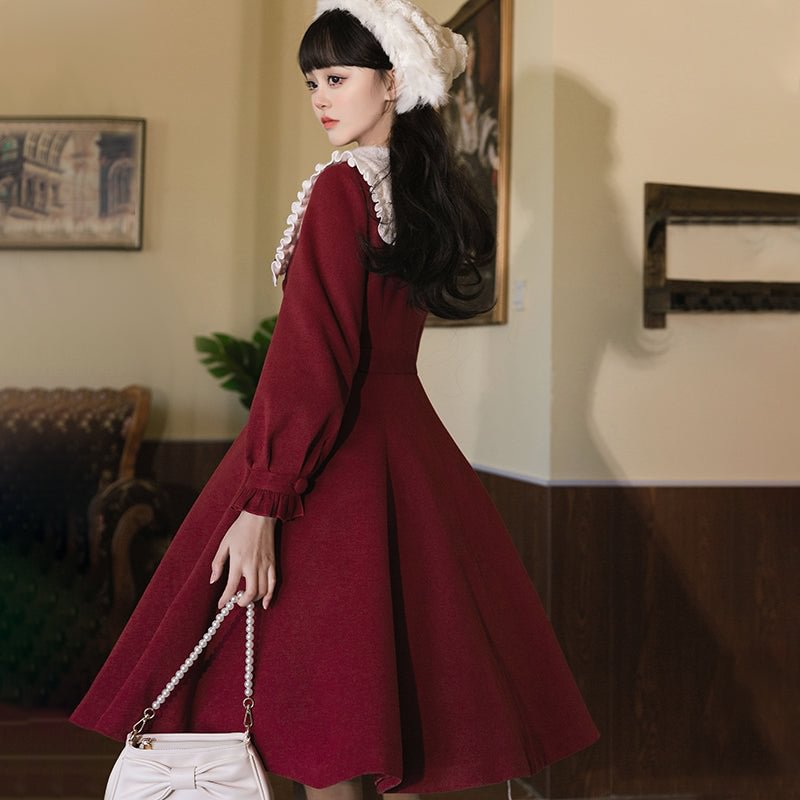 Classic Long Sleeve Lolita Dress Long Solid Color Simple