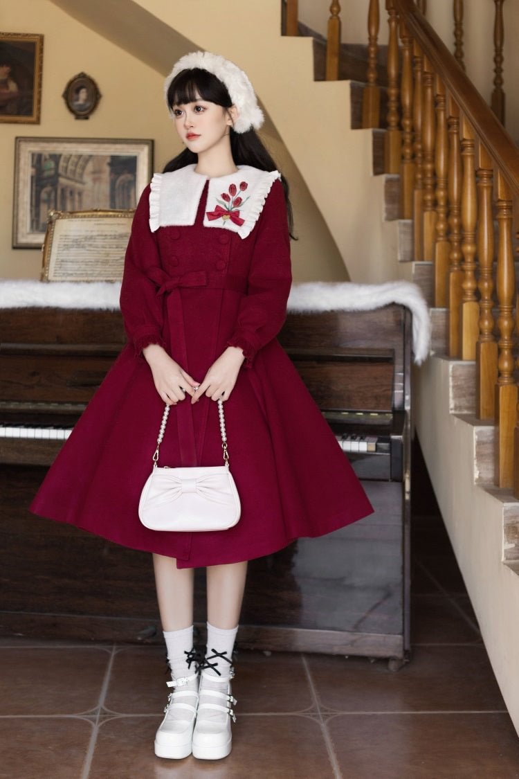 Classic Long Sleeve Lolita Dress Long Solid Color Simple