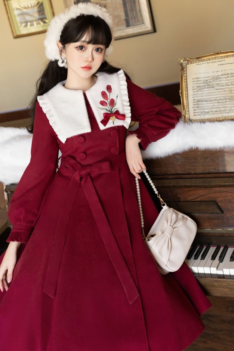 Classic Long Sleeve Lolita Dress Long Solid Color Simple