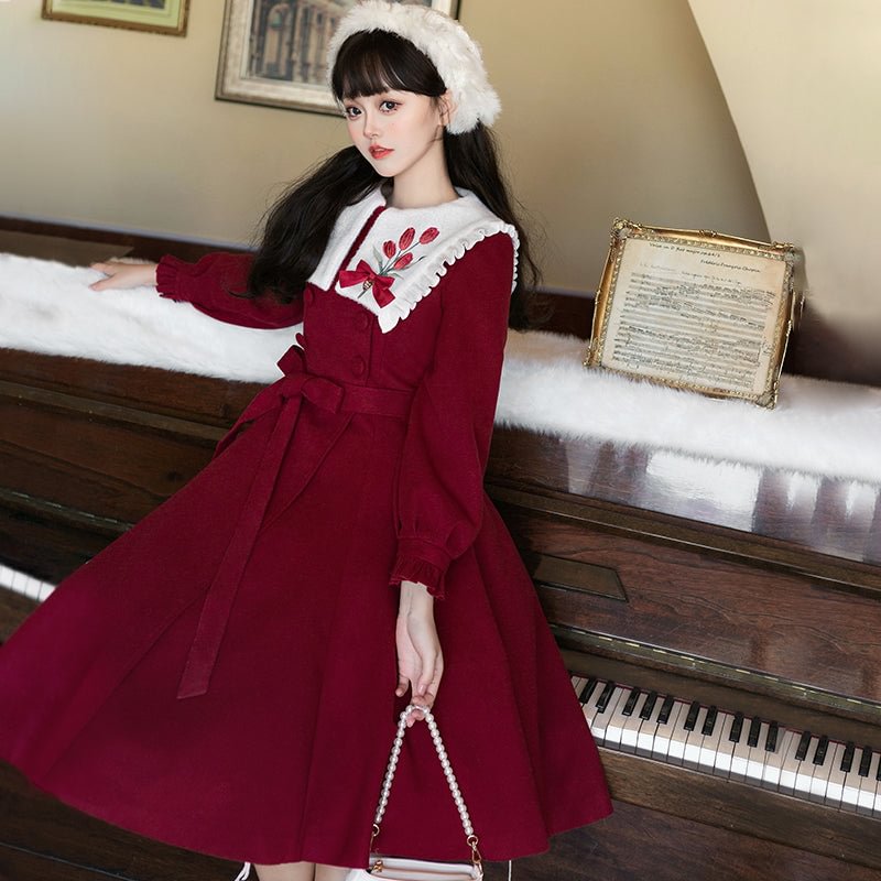 Classic Long Sleeve Lolita Dress Long Solid Color Simple