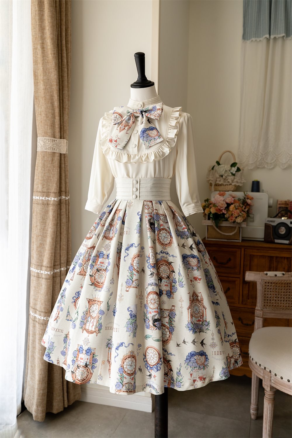 Classic Pastoral Vintage Print Shirt Skirt Elegant Jacquard Daily Lolita Lolita Dresses Shirt