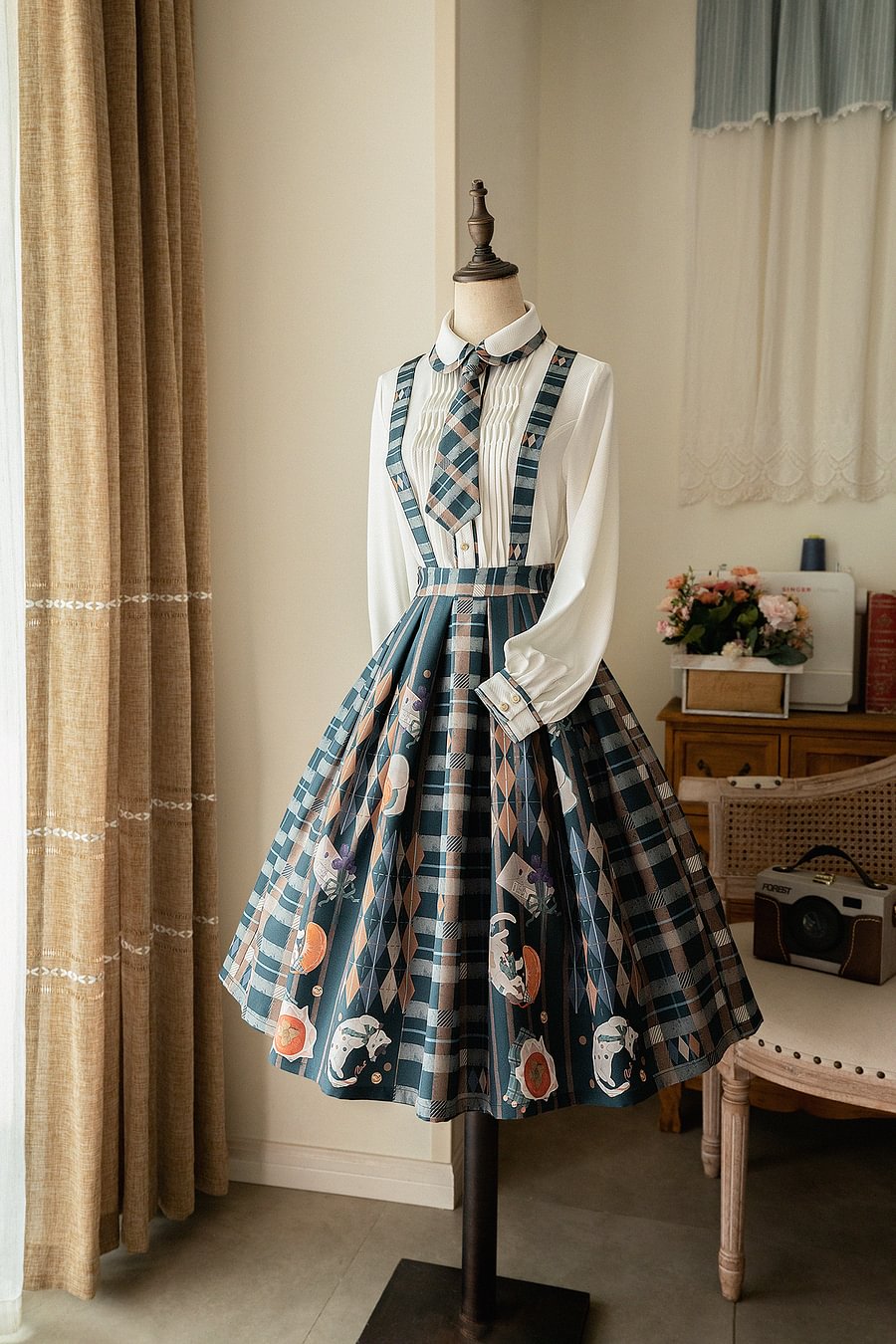 Classic Retro College Fall and Winter Vest Shirt Jacket Dress Lolita Blouse Shirt Dress