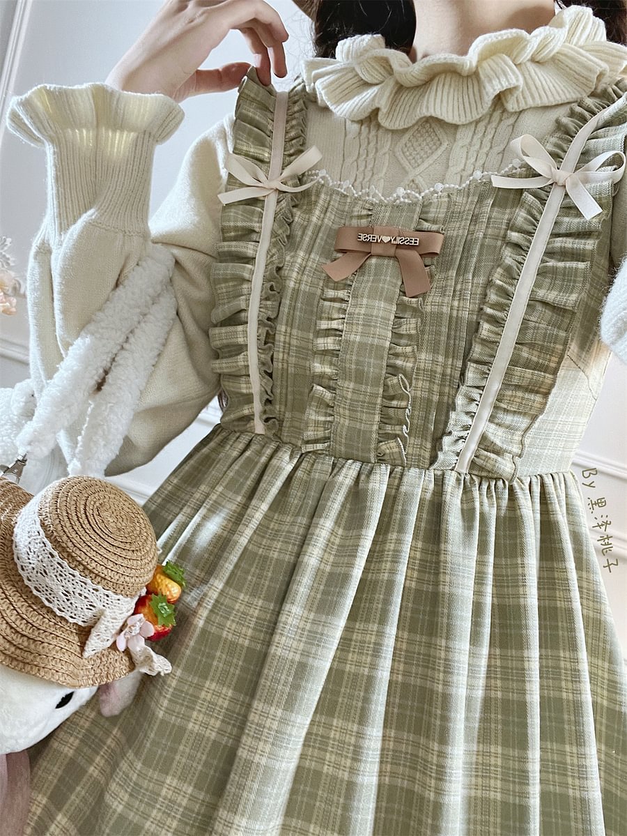 Classic Retro Lolita Plaid Dress Autumn and Winter Thick Suit Swinging JSK