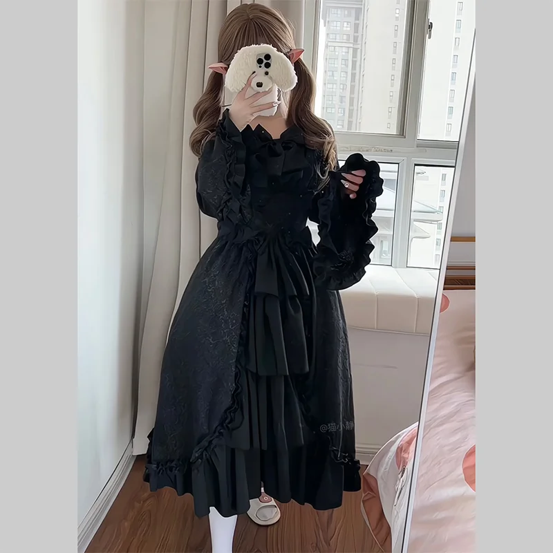 Classic Vintage Victorian Halloween Plus Size Medieval Dark Black Long Sleeve Op Lolita Dresses 4XL Lolita Dress