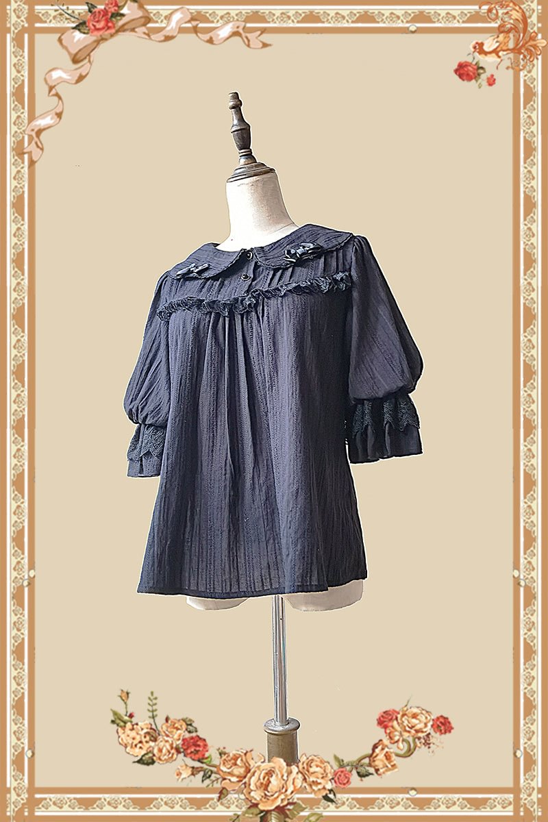 Lolita Blouses Classic White Black Mid-Length Sleeve Shirt