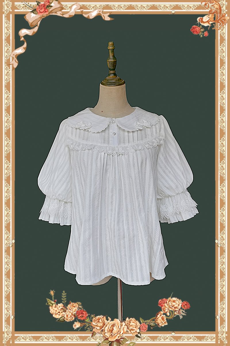 Lolita Blouses Classic White Black Mid-Length Sleeve Shirt
