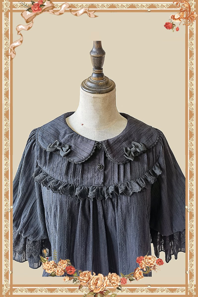 Lolita Blouses Classic White Black Mid-Length Sleeve Shirt