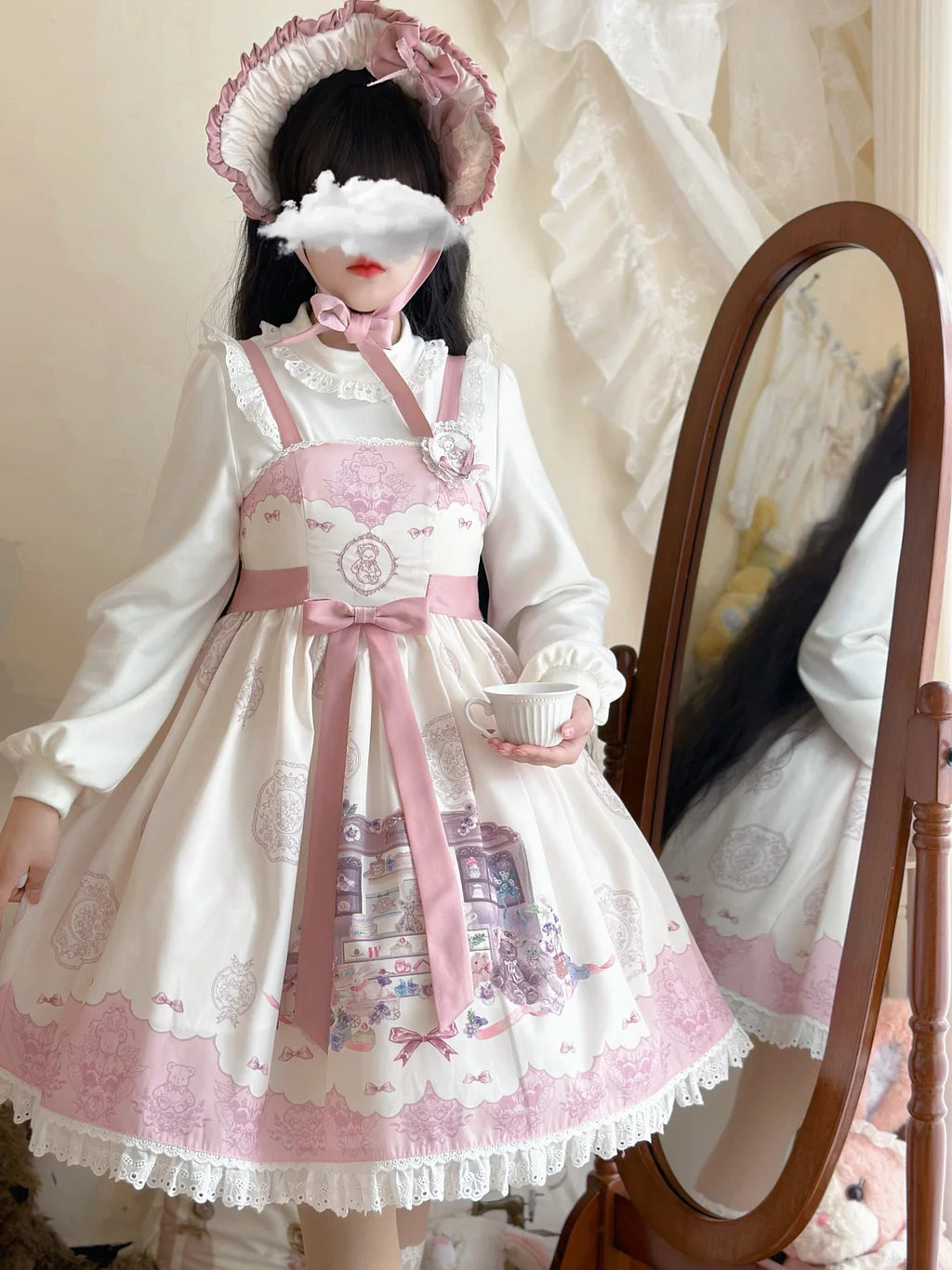 Classic White Interior Female Autumn and Winter Bottom Long Sleeve Lantern Sleeve Lolita Top Blouse