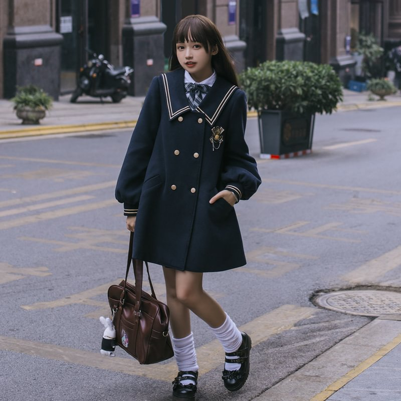 Lolita Coats Classic Woolen Japanese Preppy Style Plush Thickened Lolita JK